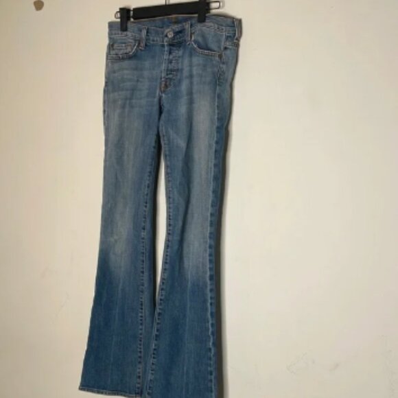 7 For All Mankind Blue Flare Wide Leg Jeans - Picture 1 of 4